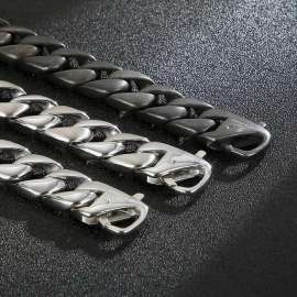 Steel Color Cuban Link Chain Bracelets brushed For Men