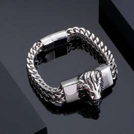 Stainless Steel Retro Fashion Lion Head Bracelet(Men)