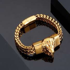 Stainless Steel Retro Fashion Lion Head Gold-plating Bracelet