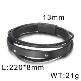 Black matte magnet buckle multilayer black woven leather men's curved bracelet