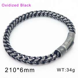 Oxidized round edge front and back chain buckle men's bracelet