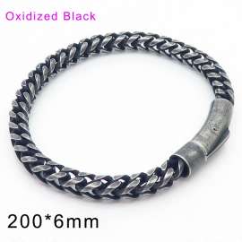 Oxidized round edge front and back chain buckle men's bracelet