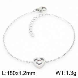 Stainless steel 185x1.2mm welding chain lobster clasp crystal heart charm silver bracelet