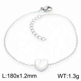 Stainless steel 185x1.2mm welding chain lobster clasp shell heart charm silver bracelet
