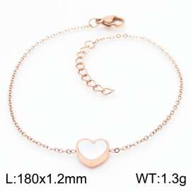 Stainless steel 185x1.2mm welding chain lobster clasp shell heart charm rose gold bracelet