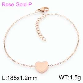 Stainless steel 185x1.2mm welding chain lobster clasp  solid heart charm rose gold bracelet