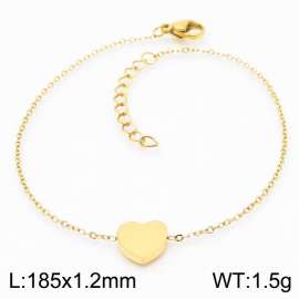 Stainless steel 185x1.2mm welding chain lobster clasp  solid heart charm gold bracelet