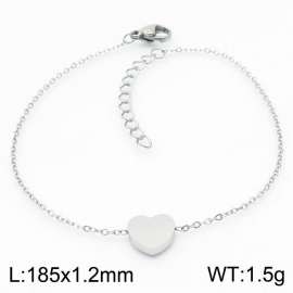 Stainless steel 185x1.2mm welding chain lobster clasp  solid heart charm silver bracelet
