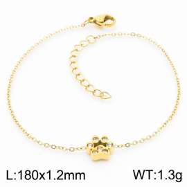 Stainless steel 185x1.2mm welding chain lobster clasp crystal dog palm charm gold bracelet