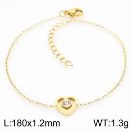Stainless steel 185x1.2mm welding chain lobster clasp crystal heart charm gold bracelet