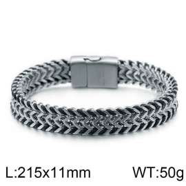 Men's Braided Leather Stainless Steel Double Row Woven Chain Magnet Buckle Bracelet