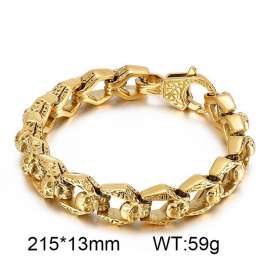 Punk style gold stainless steel skull jewelry Hip hop rock men's bracelet