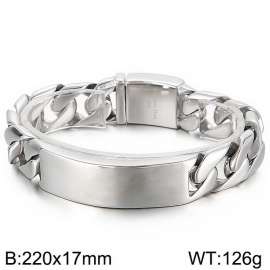 Steel polished and engraved curved brand whip chain men's stainless steel bracelet